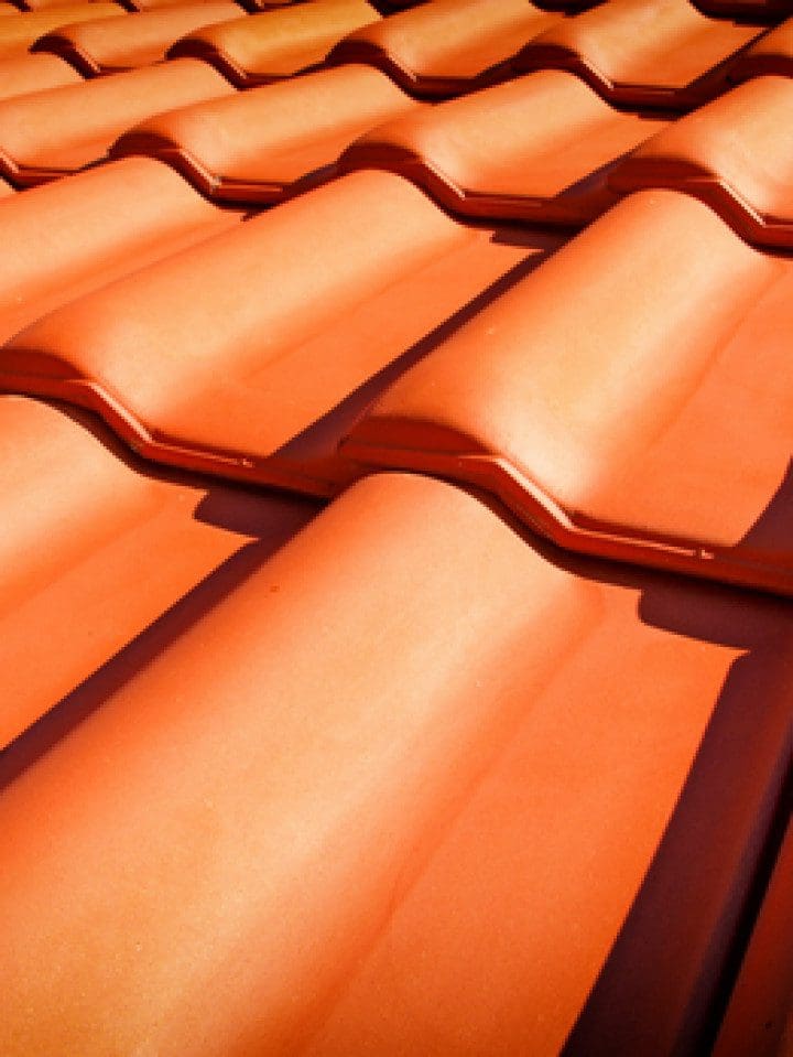A close up of the roof tiles on a house